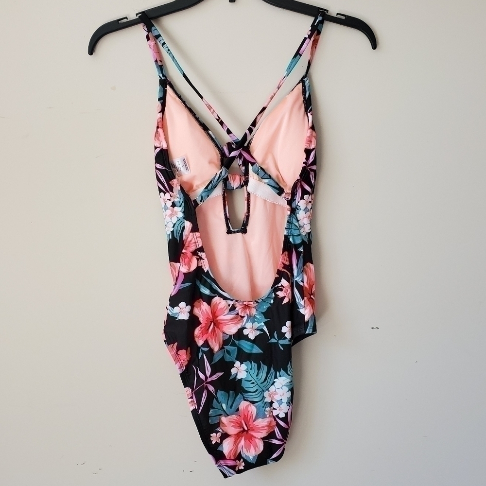 Floral tie front scoop back one-piece swim suit S - Picture 5 of 6